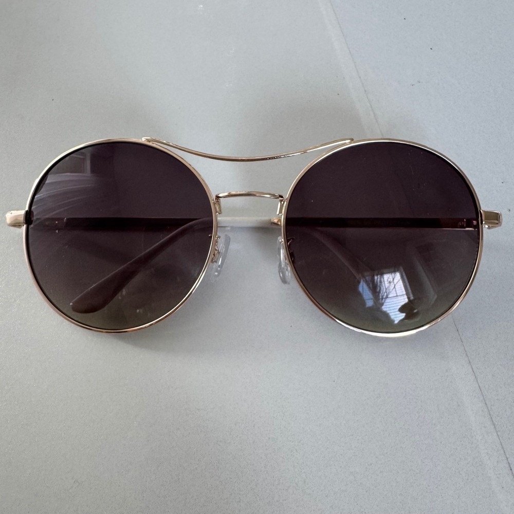 Gold Round Oversized Sunglasses Double Bridge Gradient Lens 100% UV Protection